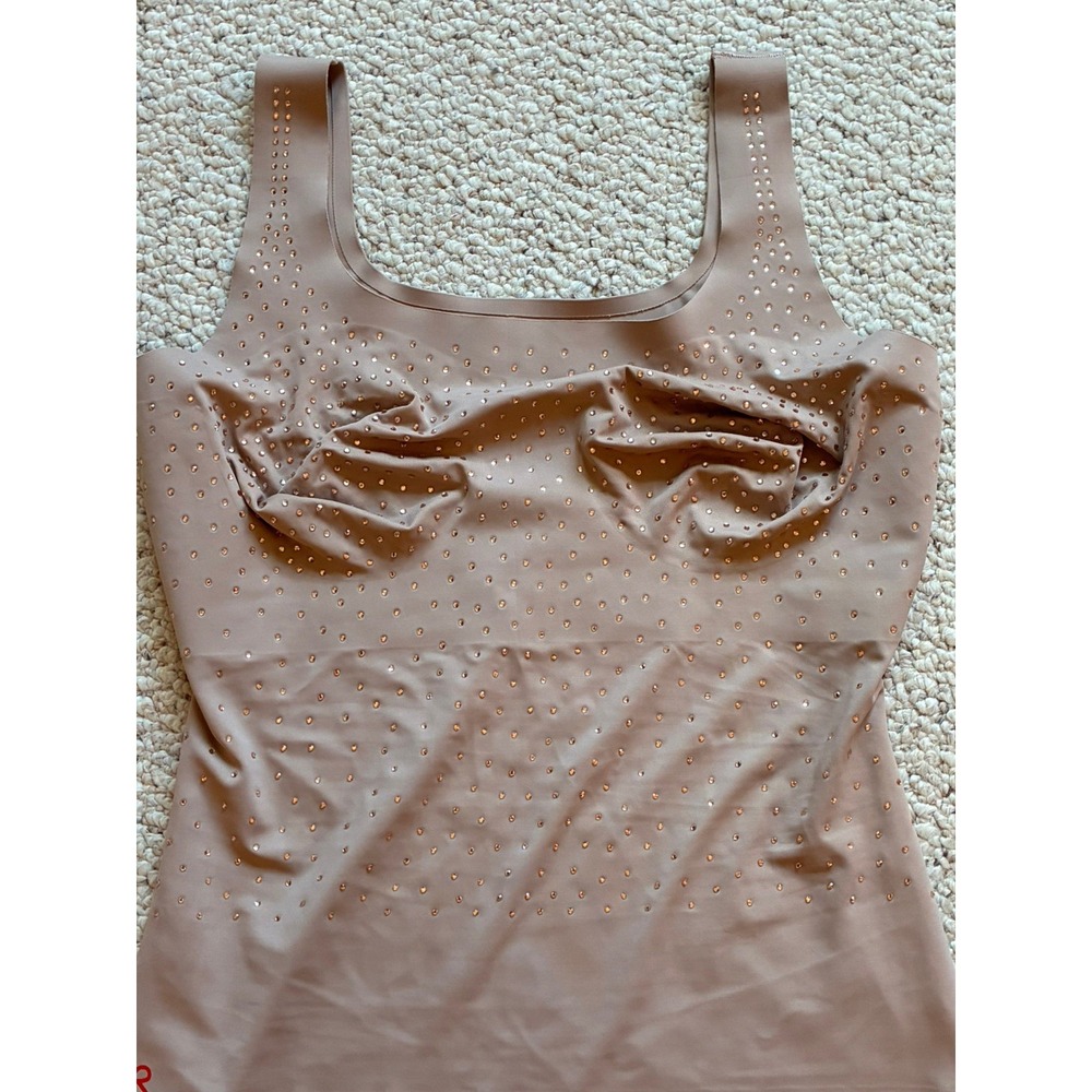 Ruby Ribbon Firm Control Shapewear Tank Top Beige 40W Rhinestone Accent